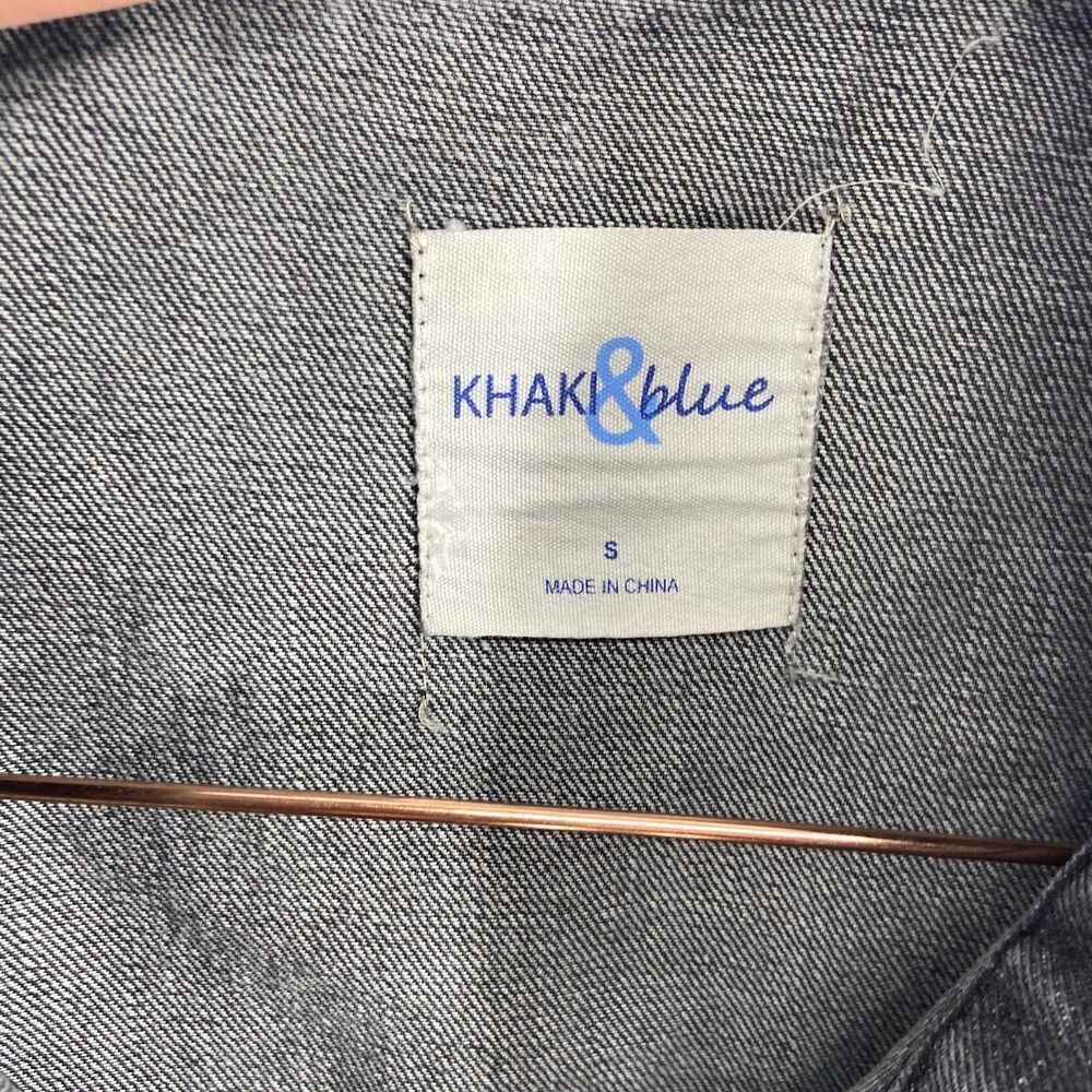 Khaki and Blue black oversize distressed full button denim jacket womens small - Picture 2 of 6